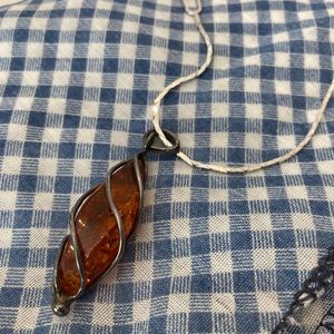 Vintage Amber Necklace with Silver Chain
